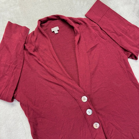 J. Jill Cardigan Sweater Womens Large 100% Merino Wool Button Front Top Wine Red - Picture 1 of 12
